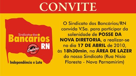 POSSE DA NOVA DIRETORIA: 17 de abril, 18h30m, na Ãrea de Lazer.