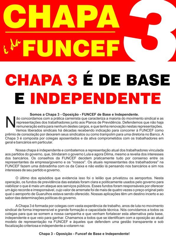 Sindicato apoia a Chapa 3 para as eleições da FUNCEF