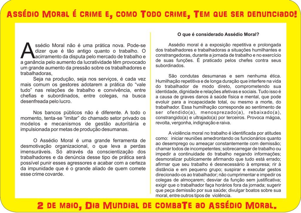 Dia mundial de combate ao Assédio Moral 